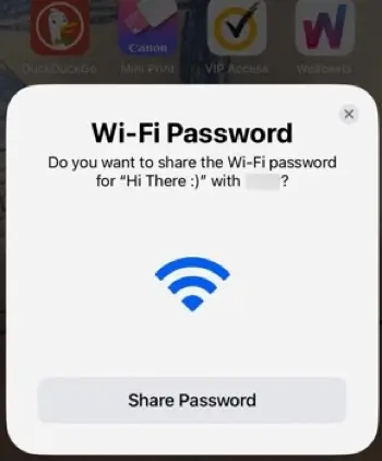 The notification that pops up on Apple devices when one device shares the WiFi password with another
