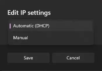 Edit the IP settings to set them to Automatic DHCP.