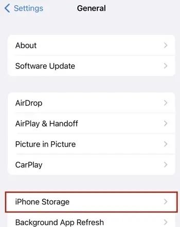Locate the iPhone Storage button.