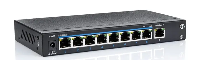 A router with PoE (Power over Ethernet) ports